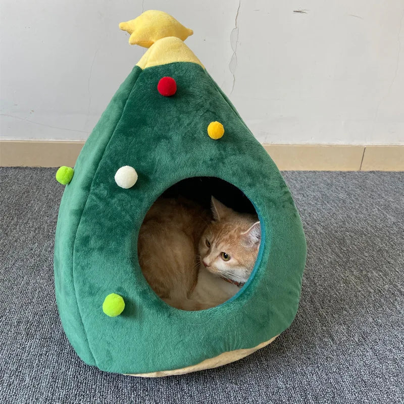 Christmas Tree Cat House Bed Cat Bed Christmas Tree Shape Cute Cat Bed Dog House Bed Cozy Winter Warm Cave Christmas Accessories