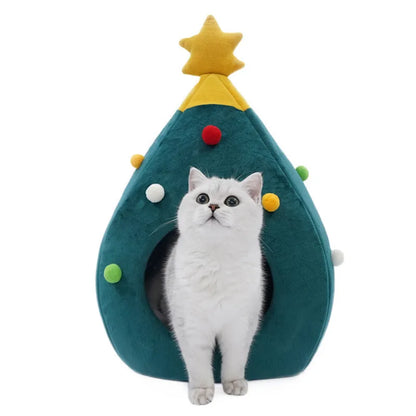 Christmas Tree Cat House Bed Cat Bed Christmas Tree Shape Cute Cat Bed Dog House Bed Cozy Winter Warm Cave Christmas Accessories