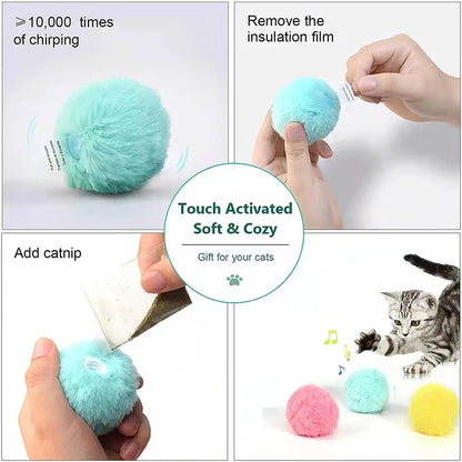 Interactive Ball Smart Cat Toys Plush Electric Catnip Training Toy Kitten Touch Sounding Pet Product Squeak Toy Ball