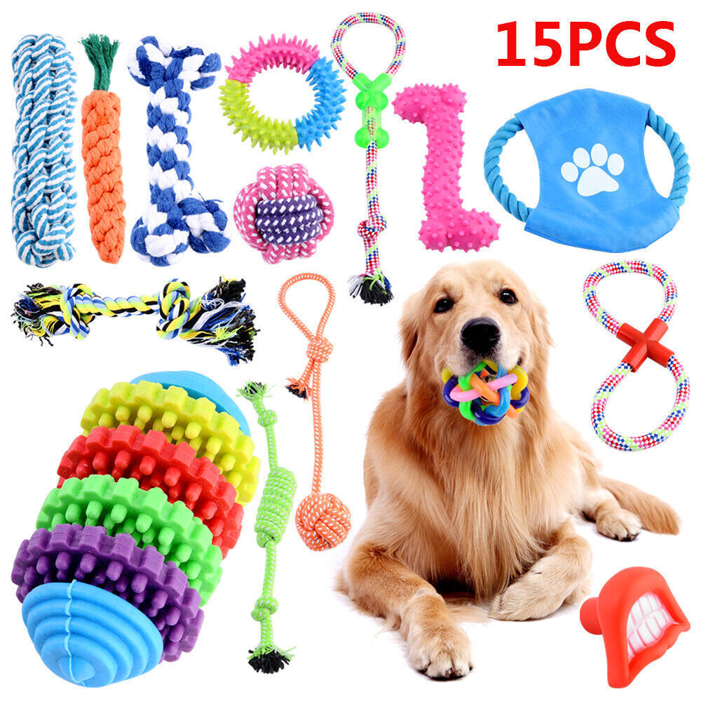 15-Tlg Set Hunde Spielzeug Aus Seil Kauspielzeug Pet Dog Toy Hund Welpen Kauen